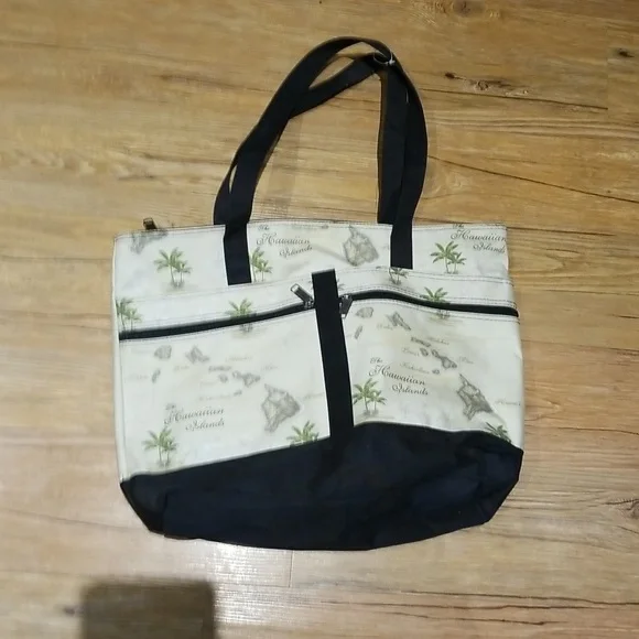 EUC Hawaiian Island handled bag zip top/inside zipped pocket 2 slide in pockets - Picture 1 of 11